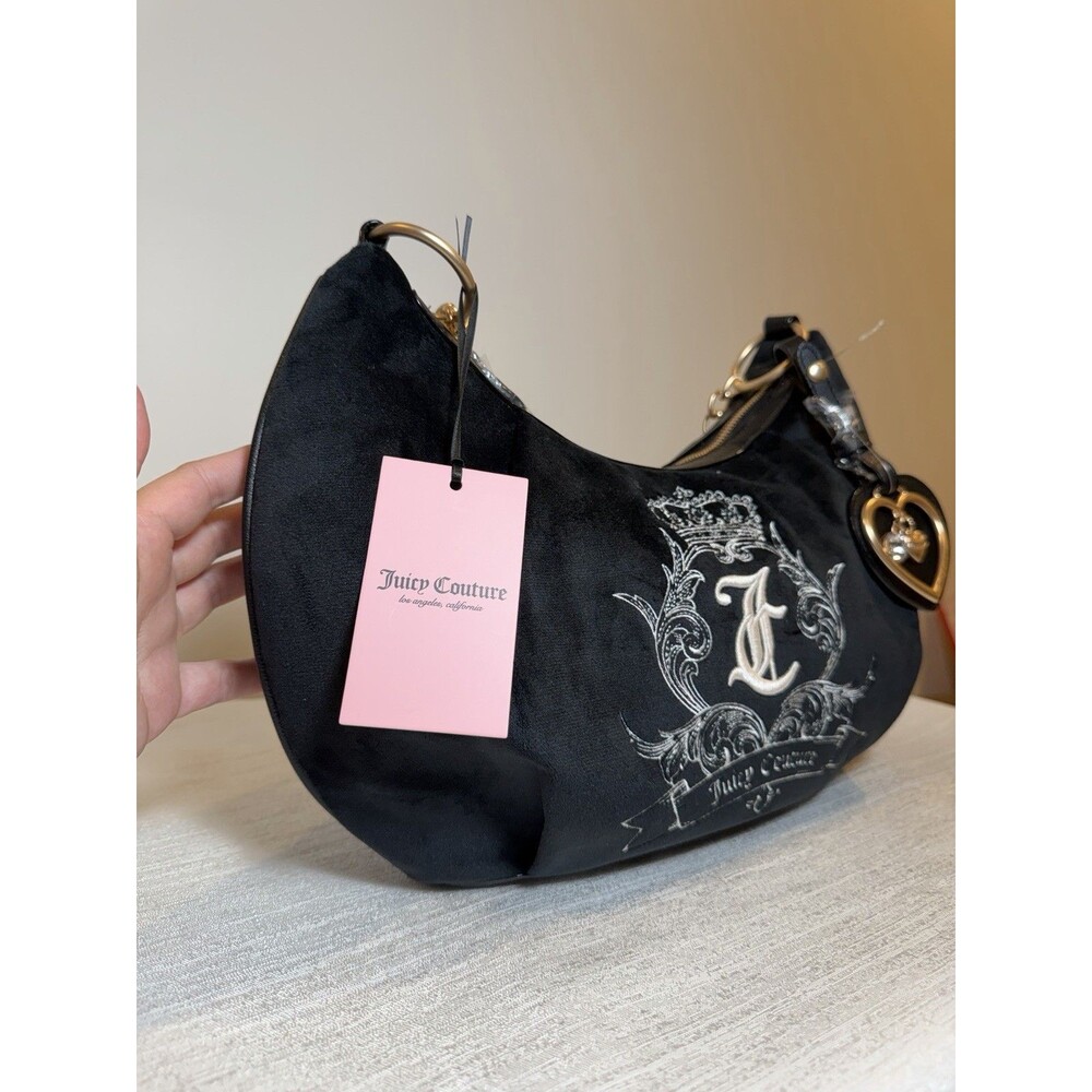 Juicy Couture Liquorice Need More Juicy Hobo Bag Velvet & Embroidered NWT - Picture 6 of 7